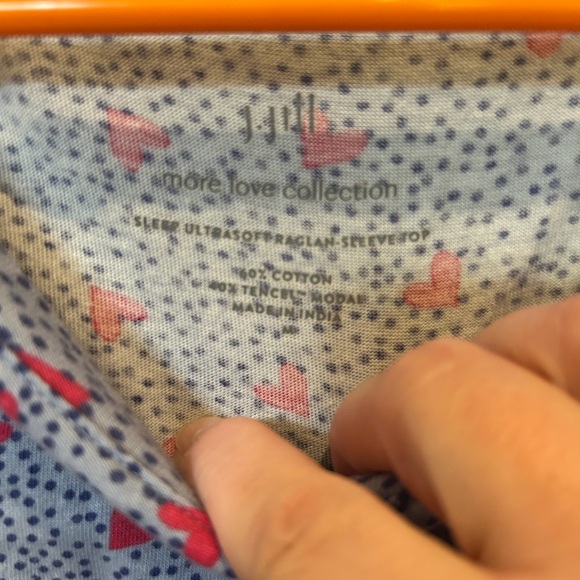 J. Jill Blue cozy Long Sleeve sleep Top with Pink Heart Print - Picture 3 of 4